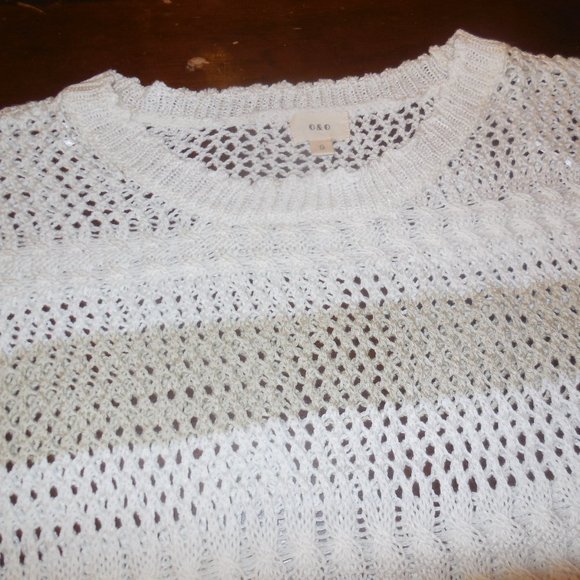 Pullover Sweater NEW Fringed See-through Knit Top Long Sleeve cream-beige summer - Picture 3 of 9